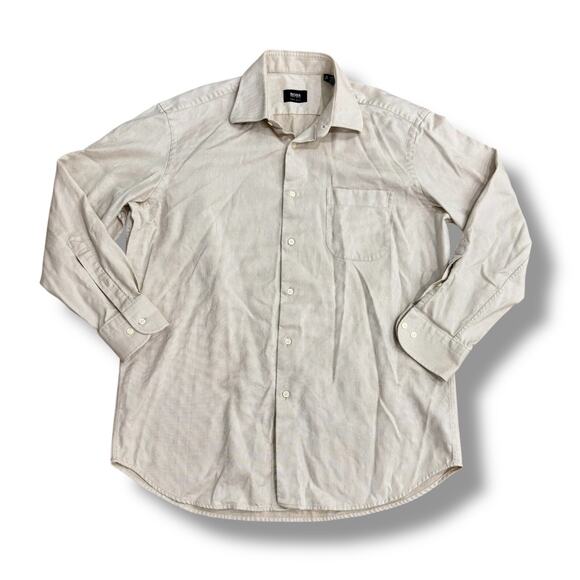 Hugo Boss Men's Size 16 32/33 Beige 2-Ply 100% Cotton Button Up Shirt - Picture 1 of 5